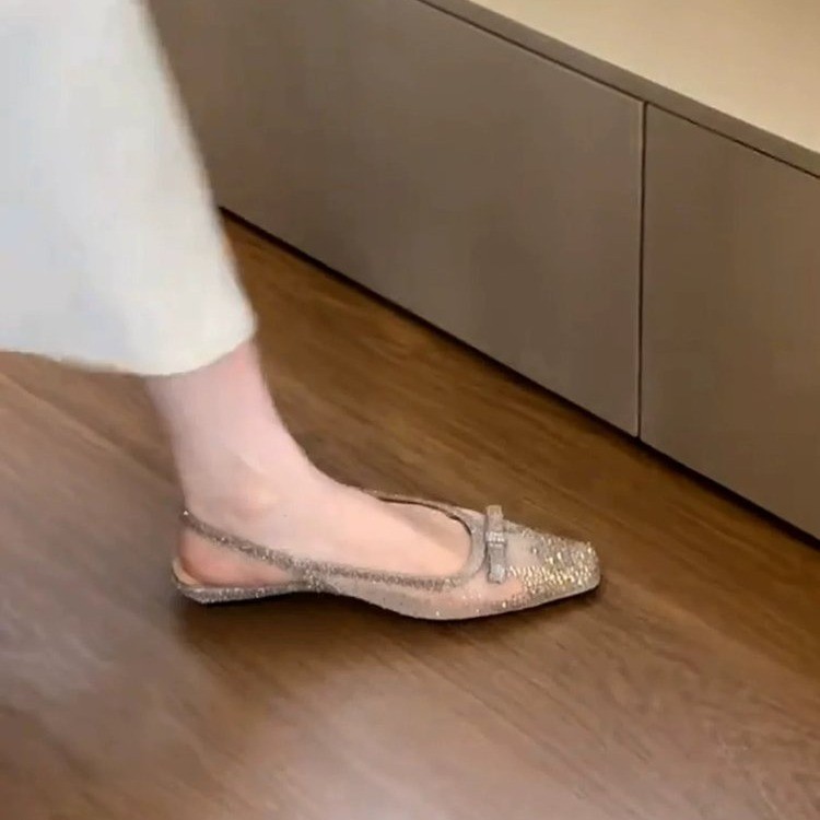 グリッターラインストーンボウスリングバックフラットシューズ  - Mule Slip On のレビューと価格
