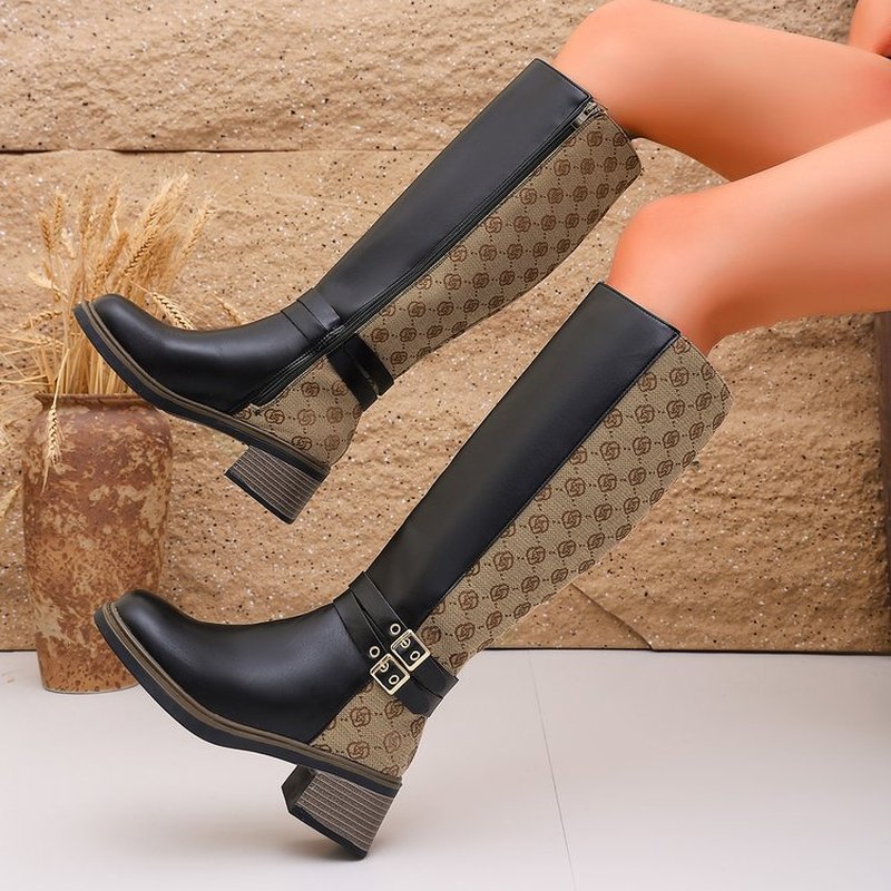 2026年秋のヴィンテージ風カラーブロックデザイン、ハイシュ - Knee High Boots Women のレビューと価格