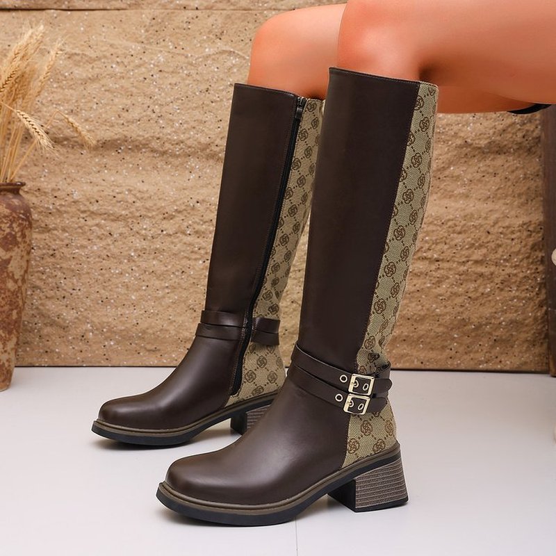 2026年秋のヴィンテージ風カラーブロックデザイン、ハイシュ - Knee High Boots Women のレビューと価格