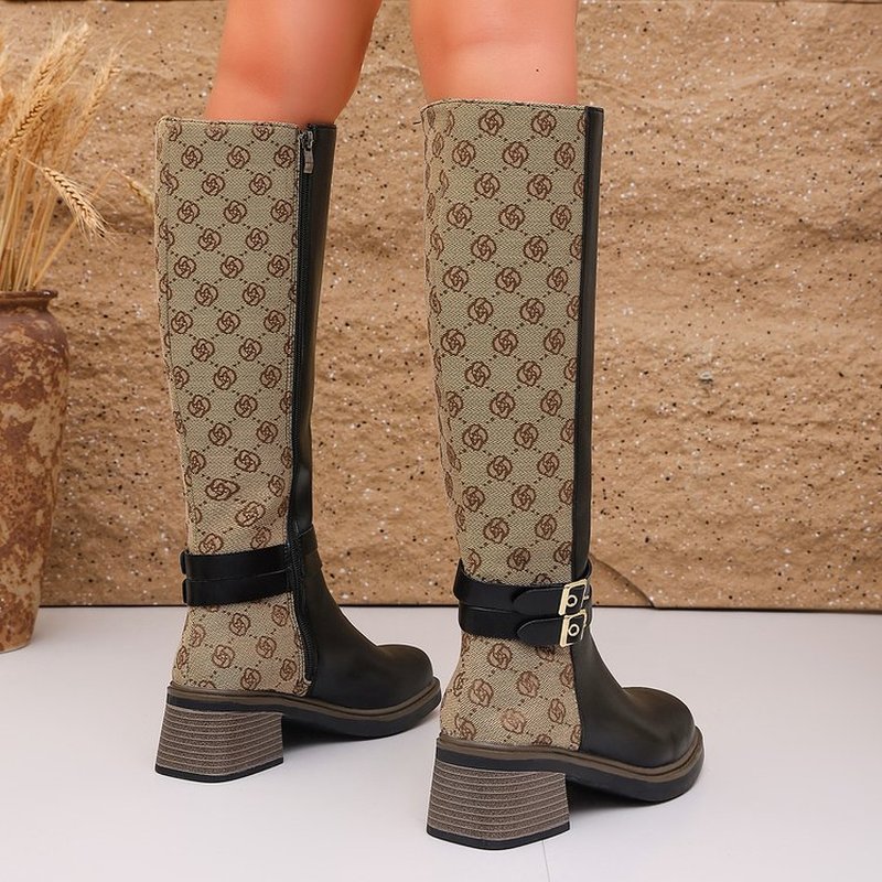 2026年秋のヴィンテージ風カラーブロックデザイン、ハイシュ - Knee High Boots Women のレビューと価格