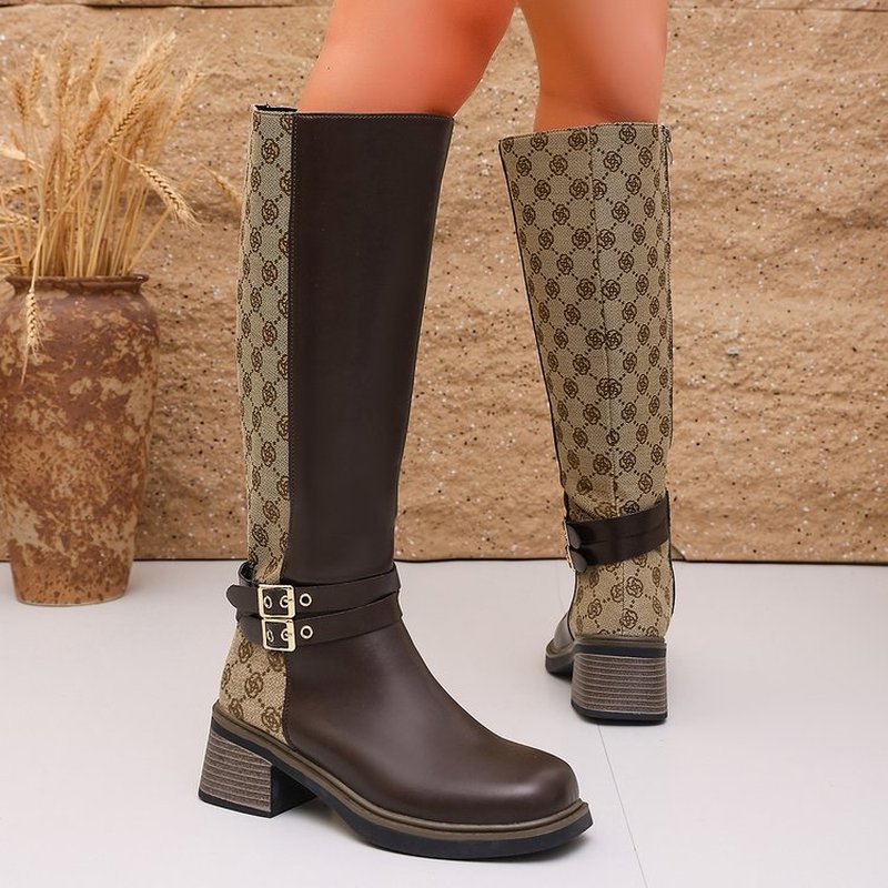 2026年秋のヴィンテージ風カラーブロックデザイン、ハイシュ - Knee High Boots Women のレビューと価格