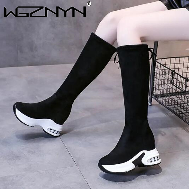 女性のための厚くて暖かいプラットフォームの長いブーツ,レース - Knee High Boots Women のレビューと価格
